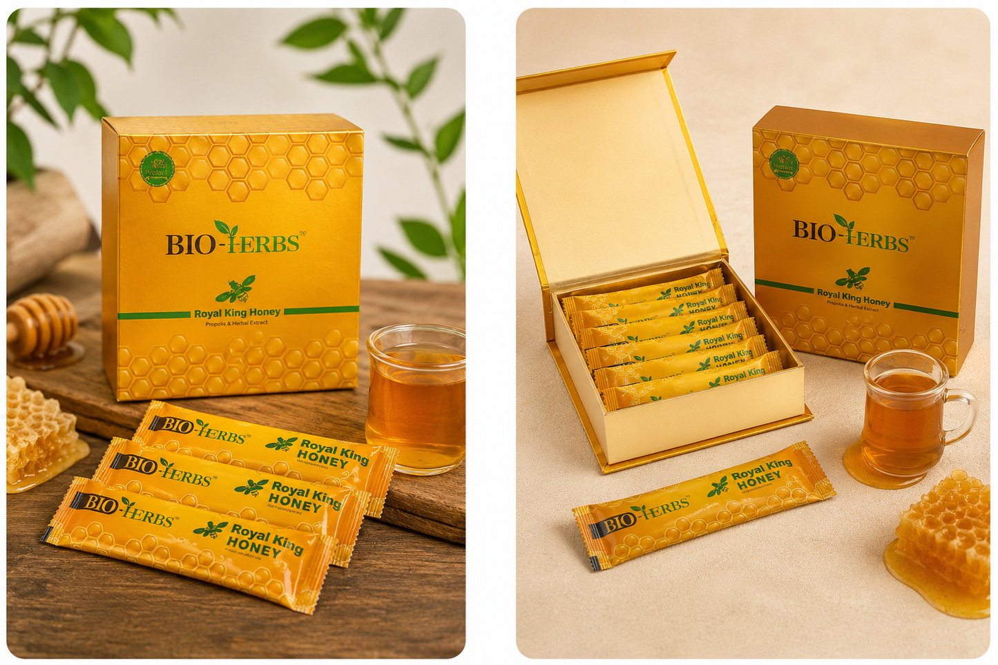 Royal King Honey Sticks Bio Herbs – 12 Portionsbeutel Honigmischung